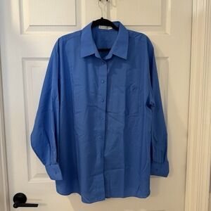 Foxcroft Blue Women's Plus Sz 18 W Button Up Blouse Top Shirt Cottage
